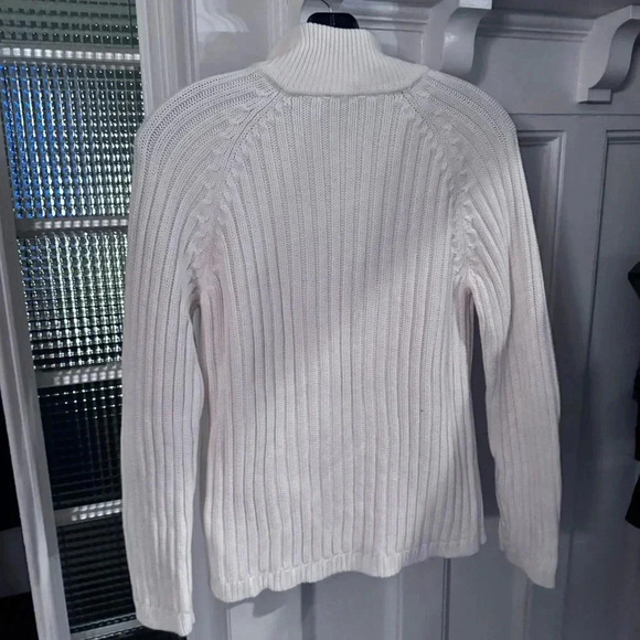 Talbots Women’s  Off White Heavy Ribbed Knit Zip Front Cardigan Sweater, Size M - Picture 3 of 11